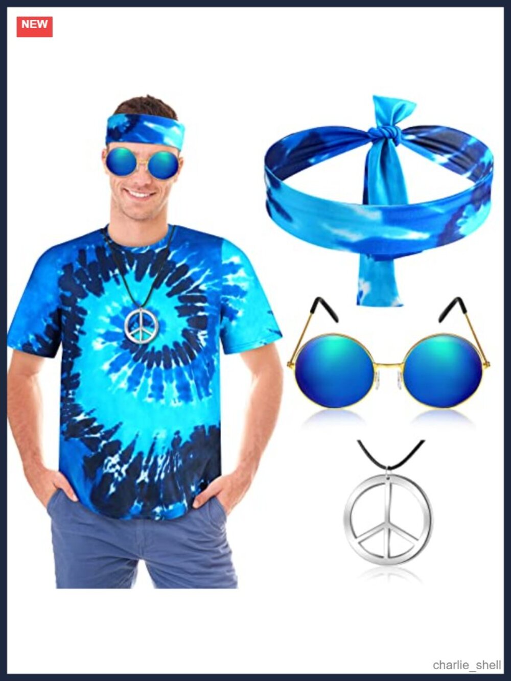 Men's Hippie Costume 4 Piece Tie Dye Tee Set Halloween